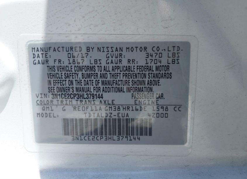 Photo 9 of 2017 Nissan Versa NOTE SV (VIN 3N1CE2CP3HL379144)