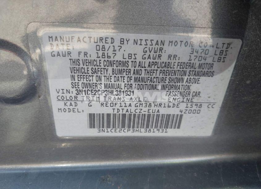 Photo 9 of 2017 Nissan Versa NOTE S PLUS (VIN 3N1CE2CP3HL381931)