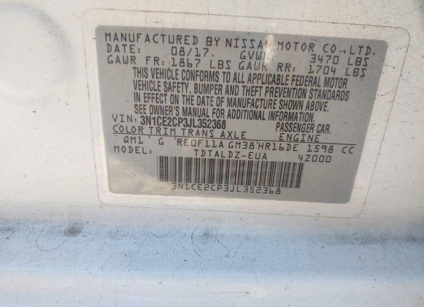 Photo 9 of 2018 Nissan Versa NOTE SV (VIN 3N1CE2CP3JL352368)