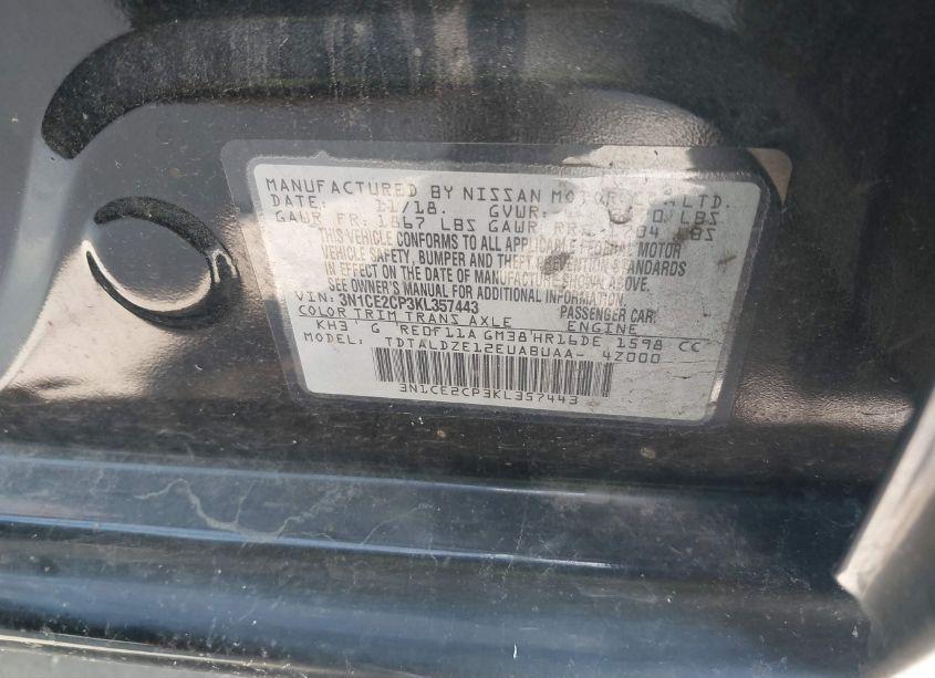 Photo 9 of 2019 Nissan Versa NOTE SV (VIN 3N1CE2CP3KL357443)