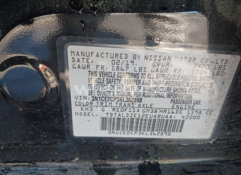 Photo 9 of 2019 Nissan Versa NOTE SV (VIN 3N1CE2CP3KL362898)