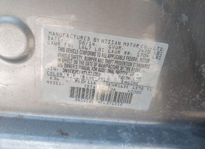 Photo 9 of 2015 Nissan Versa NOTE S (SR)/S PLUS/SL/SR/SV (VIN 3N1CE2CP4FL371552)