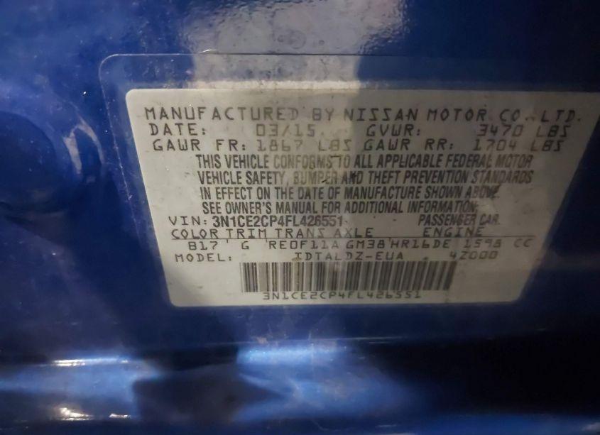 Photo 9 of 2015 Nissan Versa NOTE S (SR)/S PLUS/SL/SR/SV (VIN 3N1CE2CP4FL426551)