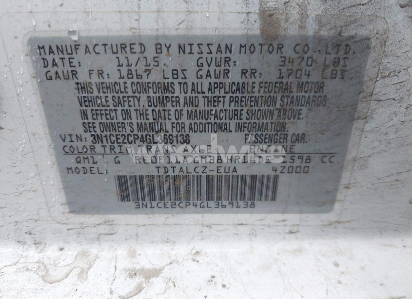 Photo 9 of 2016 Nissan Versa NOTE S (SR)/S PLUS/SL/SR/SV (VIN 3N1CE2CP4GL369138)