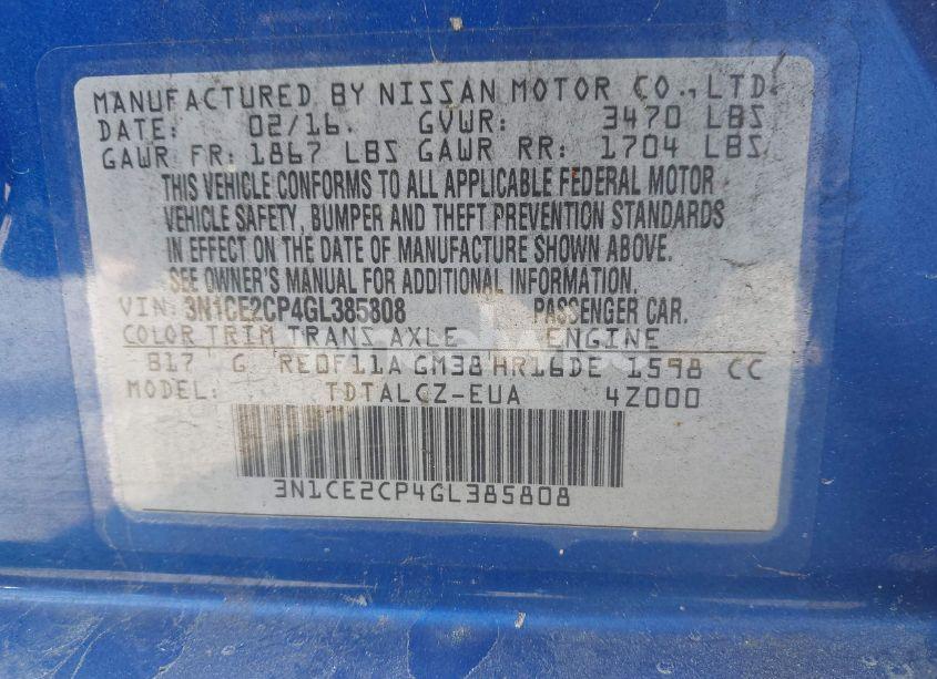 Photo 9 of 2016 Nissan Versa NOTE S PLUS (VIN 3N1CE2CP4GL385808)