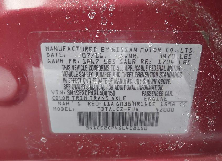 Photo 9 of 2016 Nissan Versa NOTE S (SR)/S PLUS/SL/SR/SV (VIN 3N1CE2CP4GL408150)