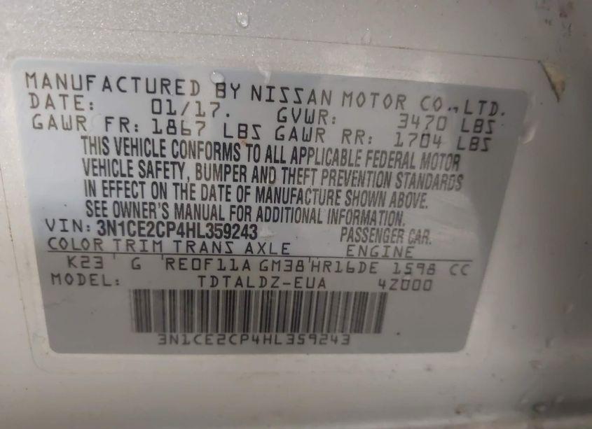 Photo 9 of 2017 Nissan Versa NOTE SV (VIN 3N1CE2CP4HL359243)