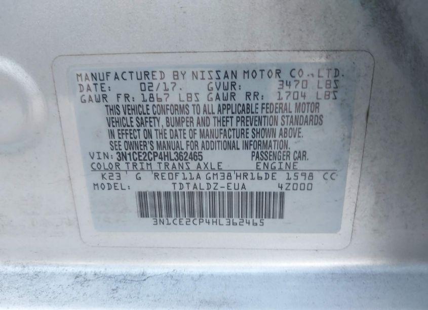 Photo 9 of 2017 Nissan Versa NOTE SV (VIN 3N1CE2CP4HL362465)