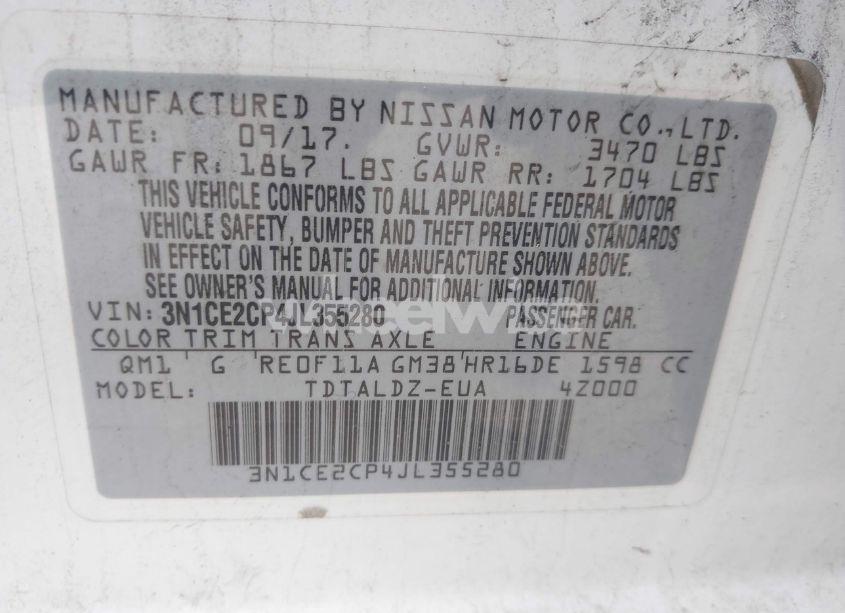 Photo 9 of 2018 Nissan Versa NOTE SV (VIN 3N1CE2CP4JL355280)