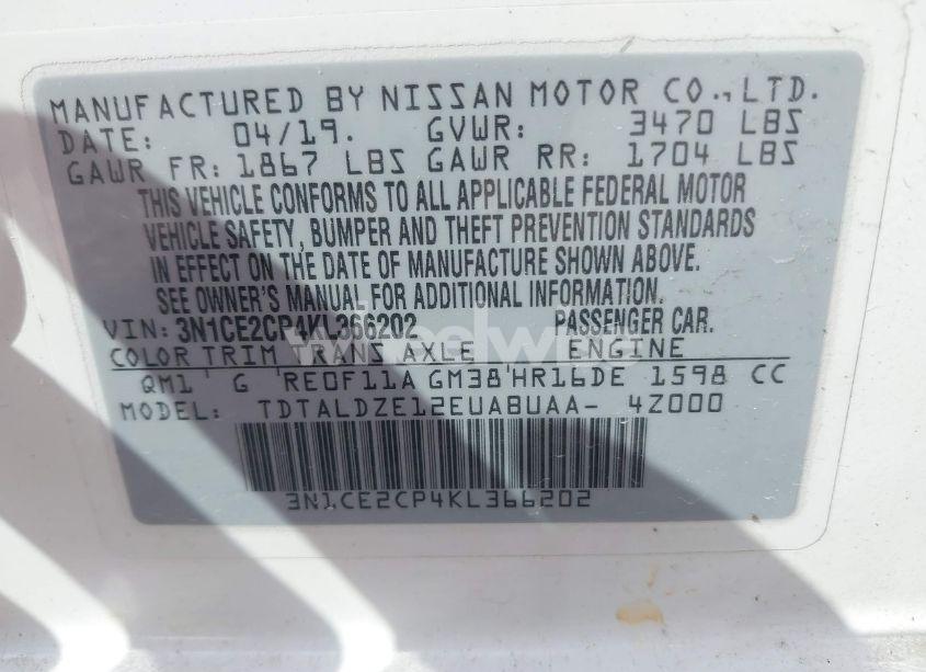 Photo 9 of 2019 Nissan Versa NOTE SV (VIN 3N1CE2CP4KL366202)