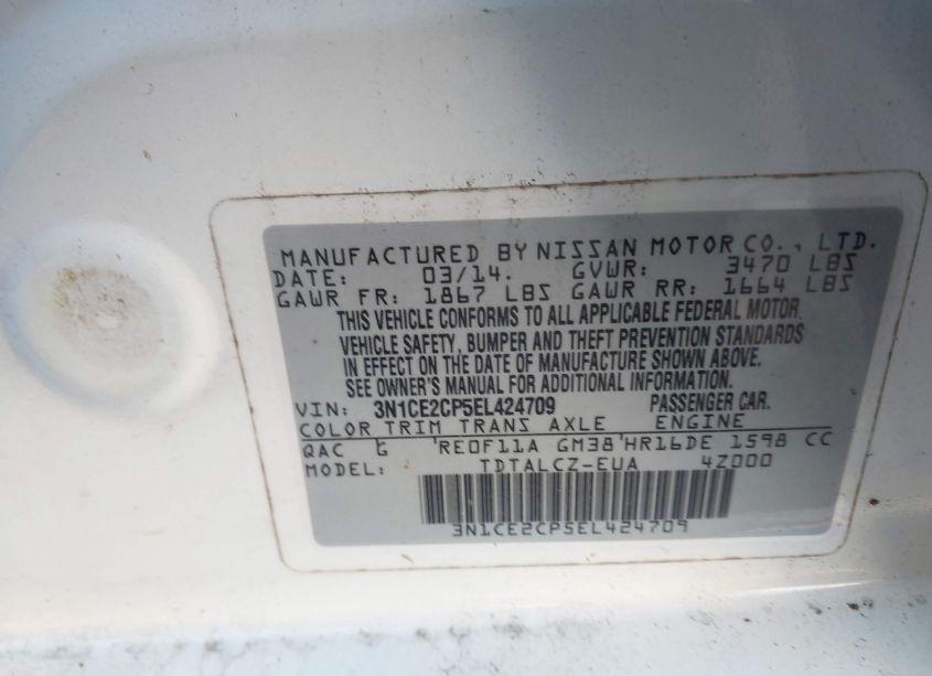 Photo 9 of 2014 Nissan Versa NOTE S PLUS (VIN 3N1CE2CP5EL424709)