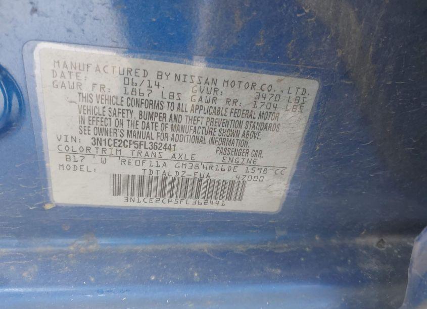 Photo 9 of 2015 Nissan Versa NOTE S (SR)/S PLUS/SL/SR/SV (VIN 3N1CE2CP5FL362441)