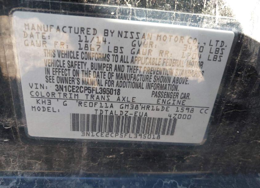 Photo 9 of 2015 Nissan Versa NOTE S (SR)/S PLUS/SL/SR/SV (VIN 3N1CE2CP5FL395018)