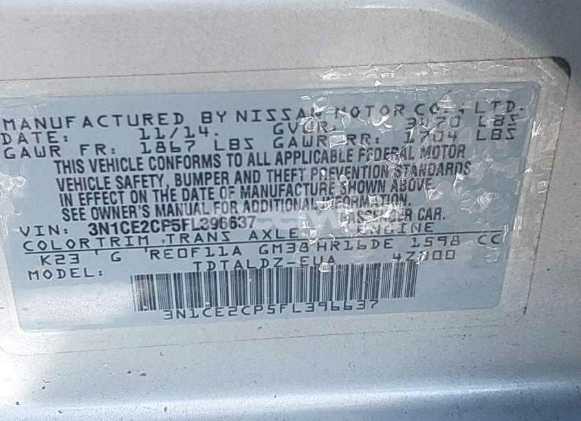 Photo 9 of 2015 Nissan Versa NOTE S (SR)/S PLUS/SL/SR/SV (VIN 3N1CE2CP5FL396637)