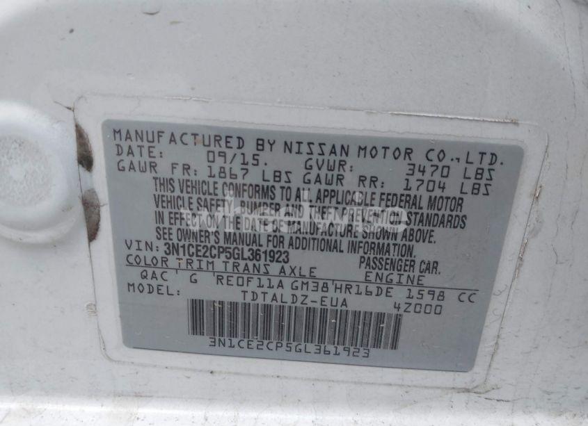 Photo 9 of 2016 Nissan Versa NOTE S (SR)/S PLUS/SL/SR/SV (VIN 3N1CE2CP5GL361923)