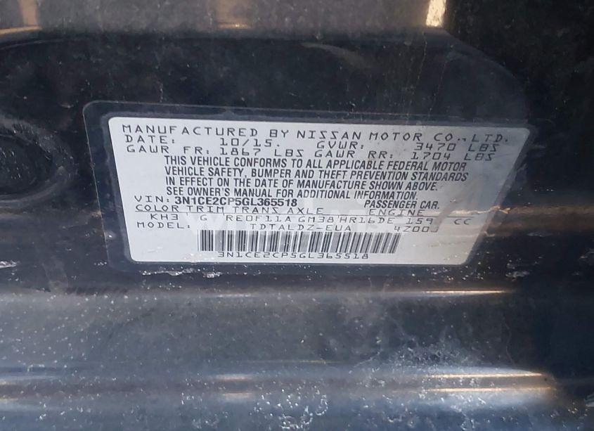 Photo 9 of 2016 Nissan Versa NOTE S (SR)/S PLUS/SL/SR/SV (VIN 3N1CE2CP5GL365518)