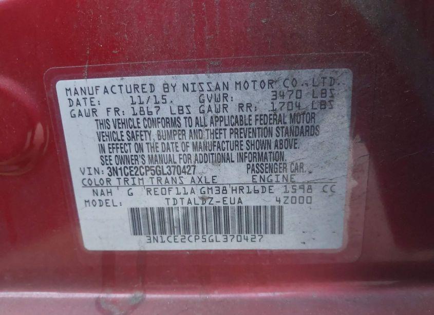 Photo 9 of 2016 Nissan Versa NOTE S (SR)/S PLUS/SL/SR/SV (VIN 3N1CE2CP5GL370427)