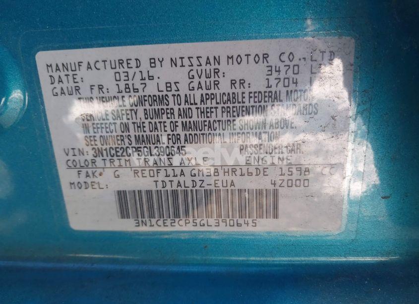 Photo 9 of 2016 Nissan Versa NOTE SV (VIN 3N1CE2CP5GL390645)