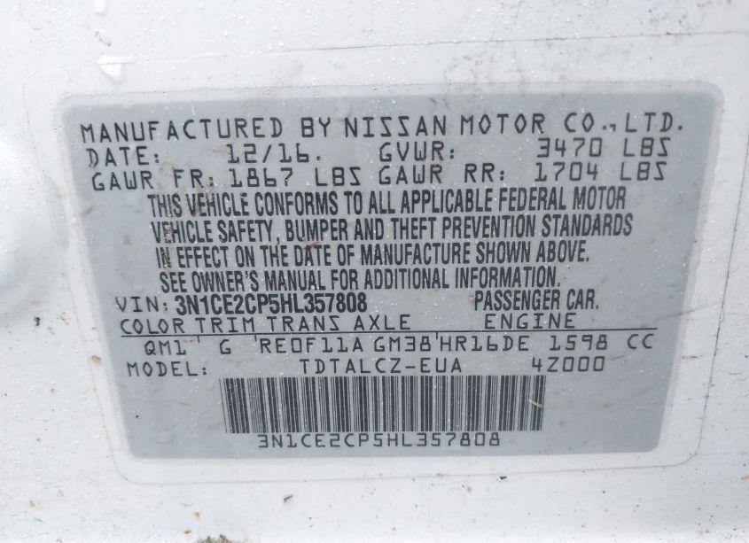 Photo 9 of 2017 Nissan Versa NOTE S PLUS (VIN 3N1CE2CP5HL357808)