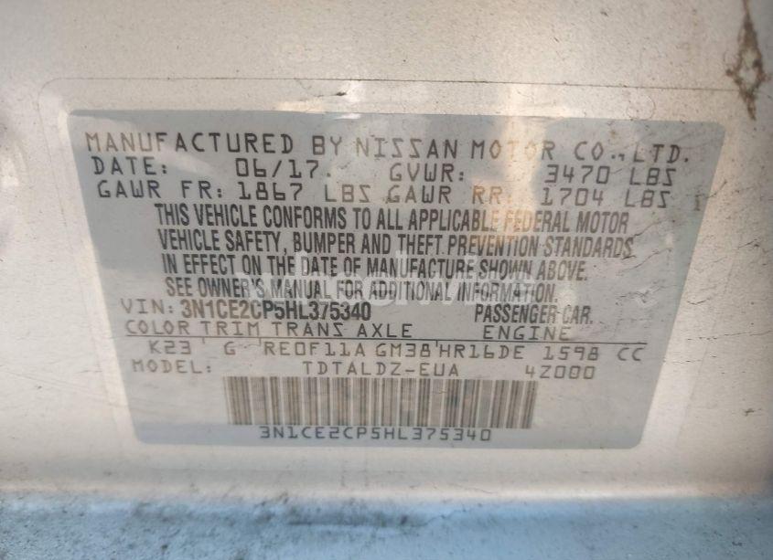 Photo 9 of 2017 Nissan Versa NOTE SV (VIN 3N1CE2CP5HL375340)