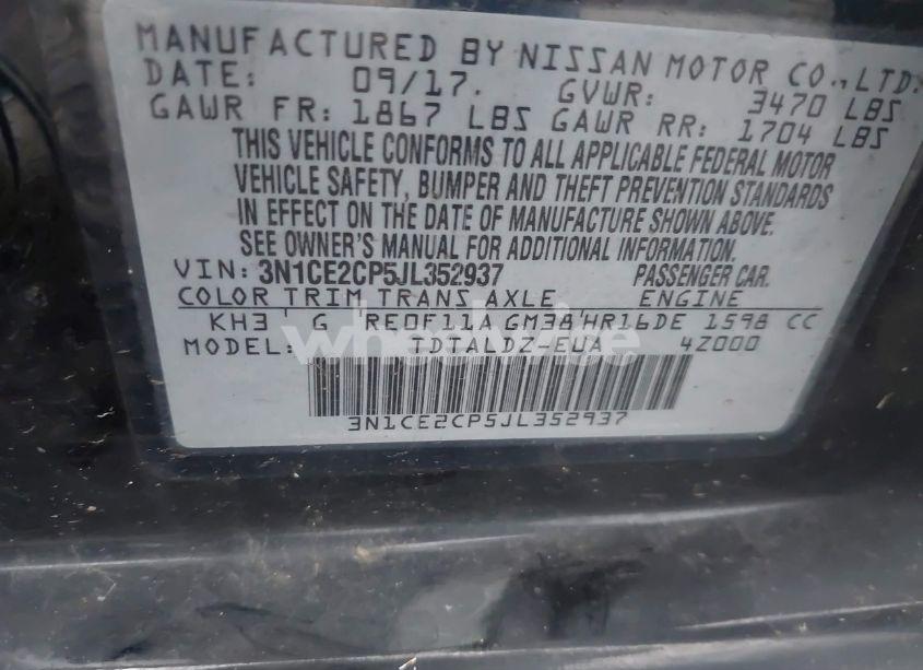 Photo 9 of 2018 Nissan Versa NOTE SV (VIN 3N1CE2CP5JL352937)