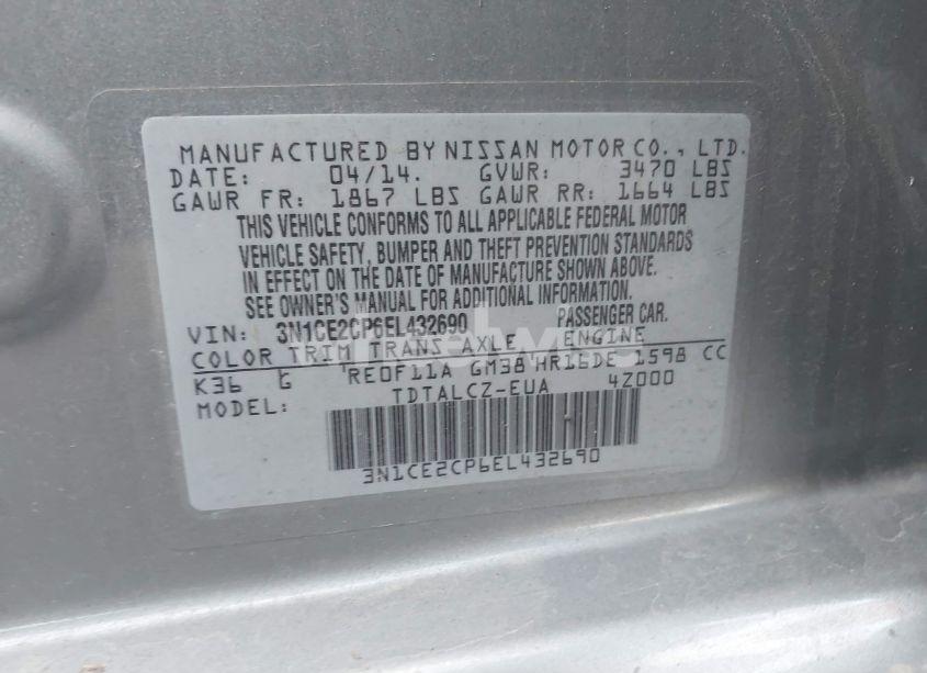 Photo 9 of 2014 Nissan Versa NOTE S PLUS (VIN 3N1CE2CP6EL432690)