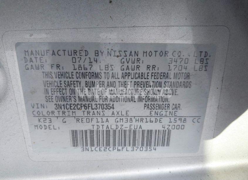 Photo 9 of 2015 Nissan Versa NOTE SV (VIN 3N1CE2CP6FL370354)