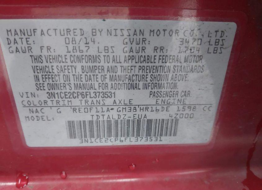 Photo 9 of 2015 Nissan Versa NOTE S (SR)/S PLUS/SL/SR/SV (VIN 3N1CE2CP6FL373531)