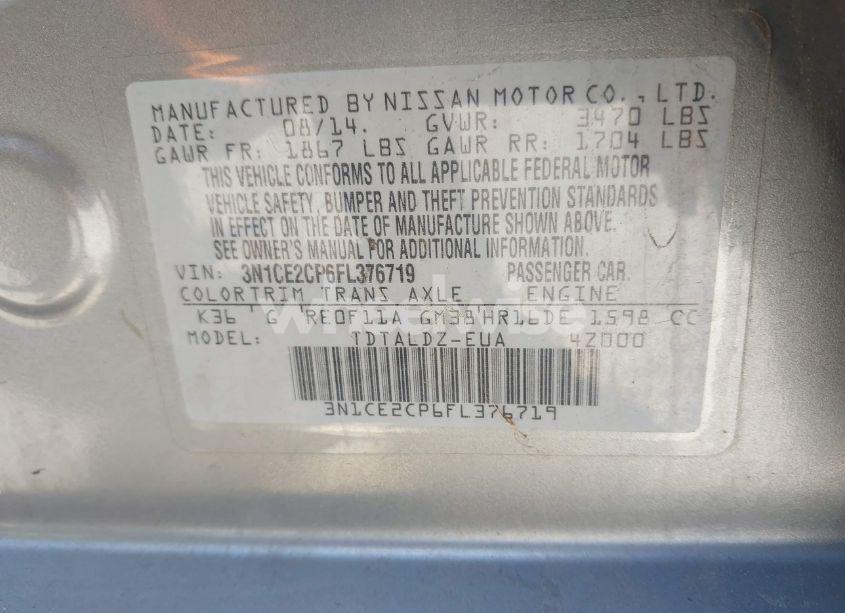 Photo 9 of 2015 Nissan Versa NOTE S (SR)/S PLUS/SL/SR/SV (VIN 3N1CE2CP6FL376719)