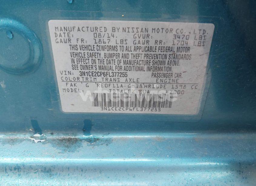 Photo 9 of 2015 Nissan Versa NOTE SL (VIN 3N1CE2CP6FL377255)