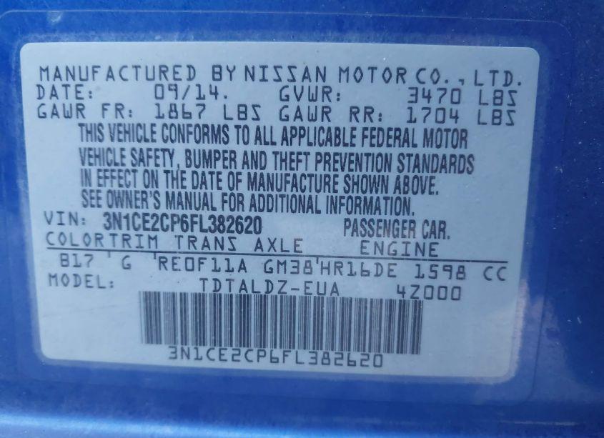 Photo 9 of 2015 Nissan Versa NOTE S (SR)/S PLUS/SL/SR/SV (VIN 3N1CE2CP6FL382620)