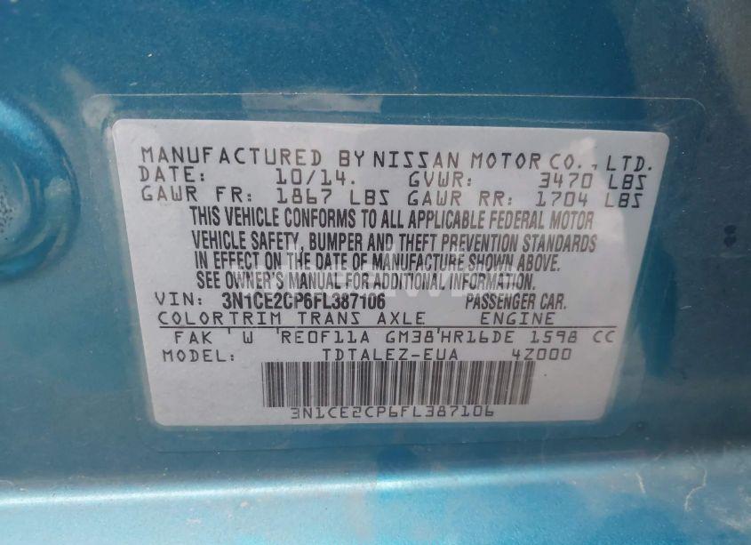 Photo 9 of 2015 Nissan Versa NOTE S (SR)/S PLUS/SL/SR/SV (VIN 3N1CE2CP6FL387106)