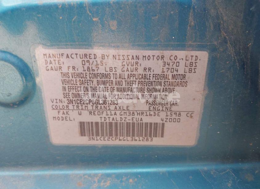 Photo 9 of 2016 Nissan Versa NOTE S (SR)/S PLUS/SL/SR/SV (VIN 3N1CE2CP6GL361283)