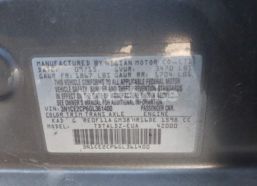 Photo 9 of 2016 Nissan Versa NOTE S (SR)/S PLUS/SL/SR/SV (VIN 3N1CE2CP6GL361400)