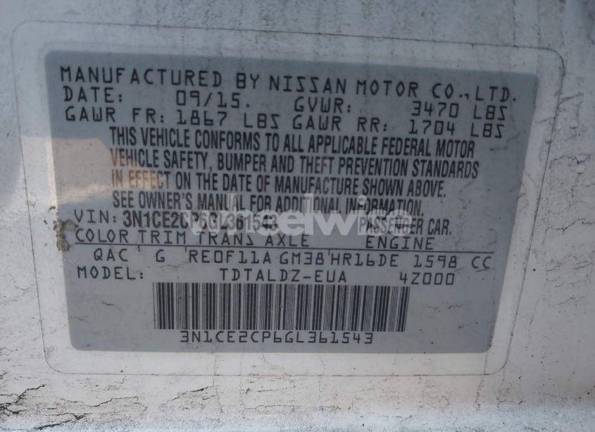 Photo 9 of 2016 Nissan Versa NOTE S (SR)/S PLUS/SL/SR/SV (VIN 3N1CE2CP6GL361543)