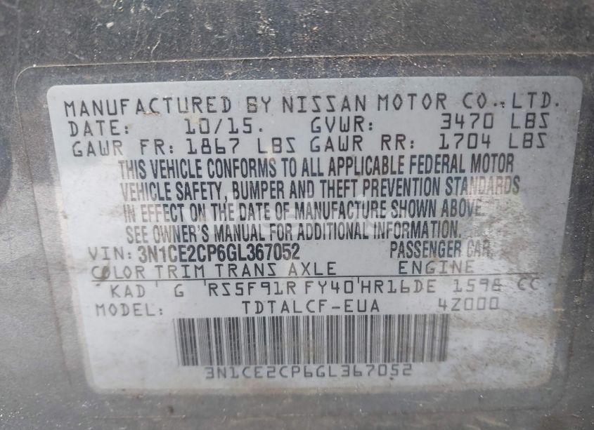 Photo 9 of 2016 Nissan Versa NOTE S (SR)/S PLUS/SL/SR/SV (VIN 3N1CE2CP6GL367052)