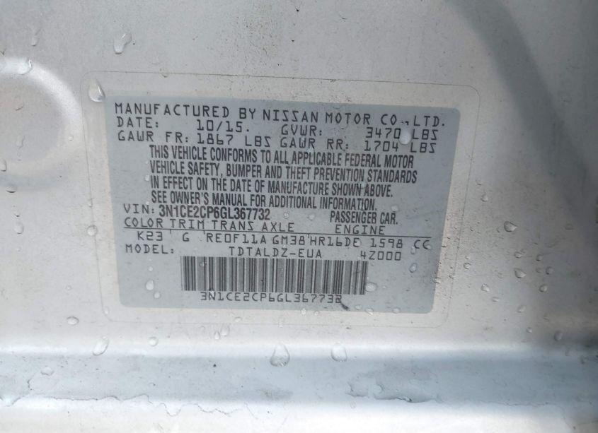 Photo 9 of 2016 Nissan Versa NOTE S/S PLUS/SV/SL/SR (VIN 3N1CE2CP6GL367732)