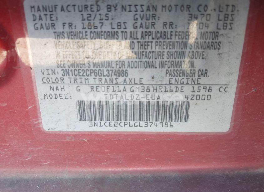 Photo 9 of 2016 Nissan Versa NOTE S (SR)/S PLUS/SL/SR/SV (VIN 3N1CE2CP6GL374986)