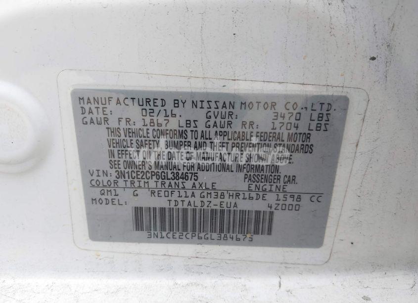 Photo 9 of 2016 Nissan Versa NOTE SV (VIN 3N1CE2CP6GL384675)