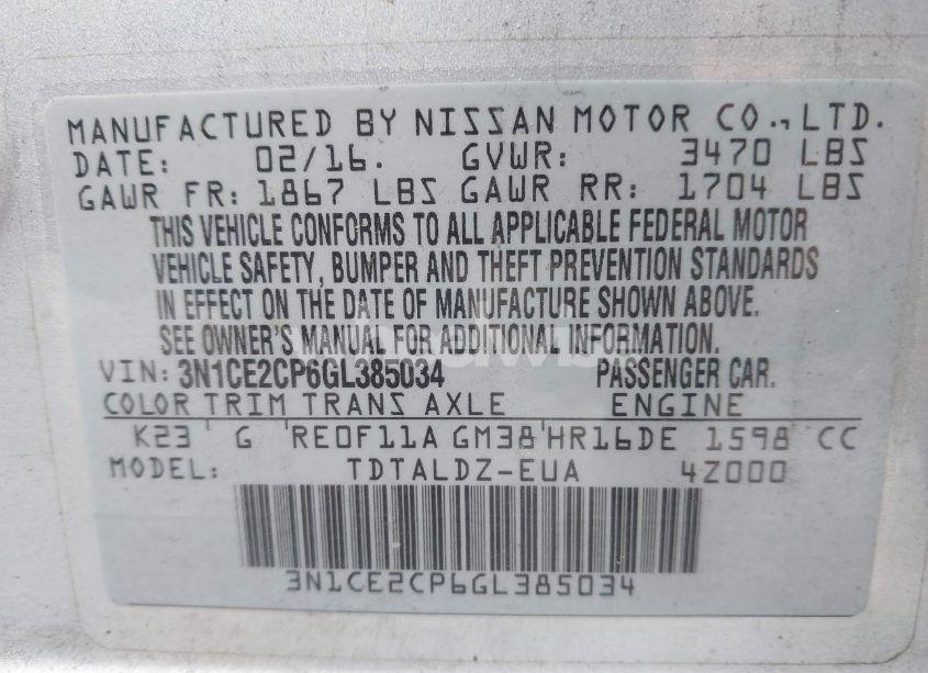 Photo 9 of 2016 Nissan Versa NOTE S (SR)/S PLUS/SL/SR/SV (VIN 3N1CE2CP6GL385034)