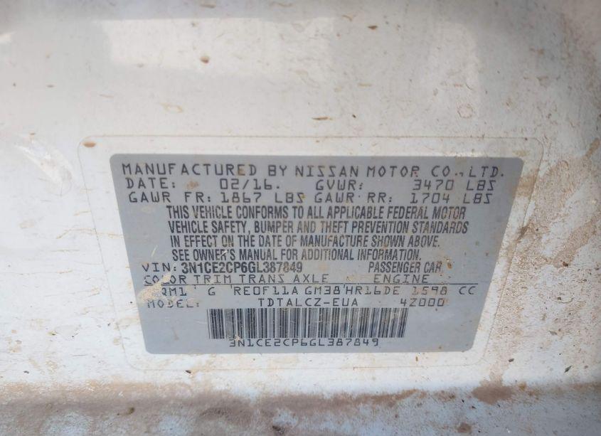 Photo 9 of 2016 Nissan Versa NOTE S PLUS (VIN 3N1CE2CP6GL387849)