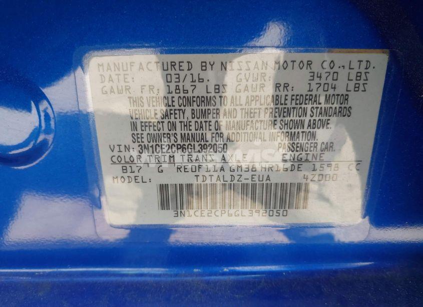 Photo 9 of 2016 Nissan Versa NOTE S (SR)/S PLUS/SL/SR/SV (VIN 3N1CE2CP6GL392050)