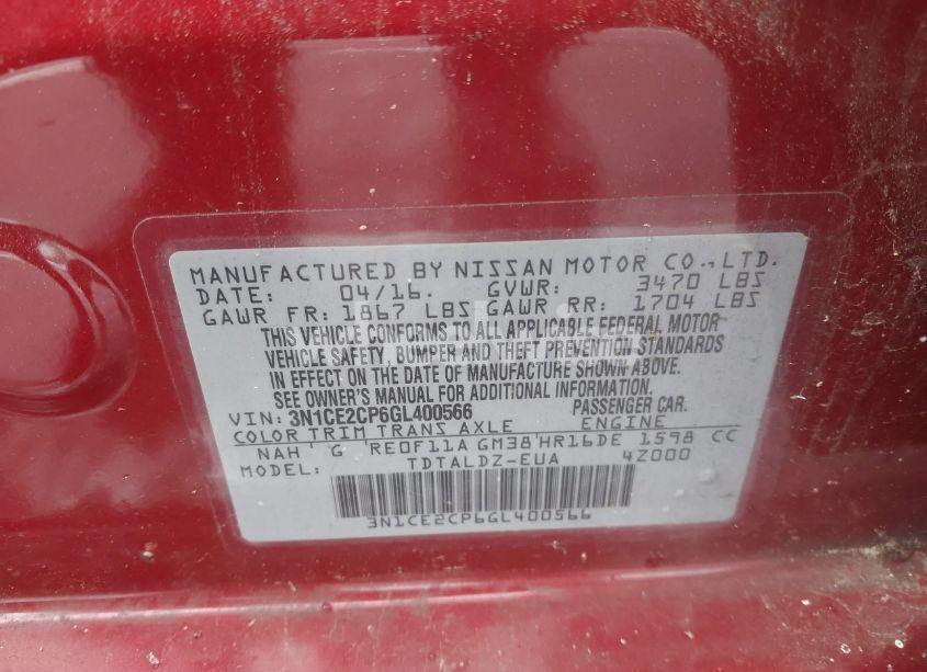 Photo 9 of 2016 Nissan Versa NOTE SV (VIN 3N1CE2CP6GL400566)