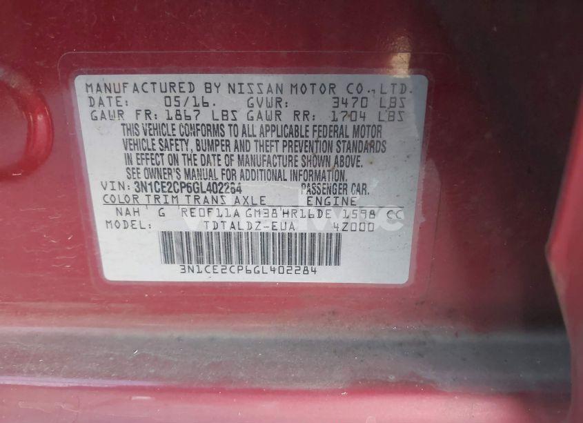 Photo 9 of 2016 Nissan Versa NOTE S (SR)/S PLUS/SL/SR/SV (VIN 3N1CE2CP6GL402284)