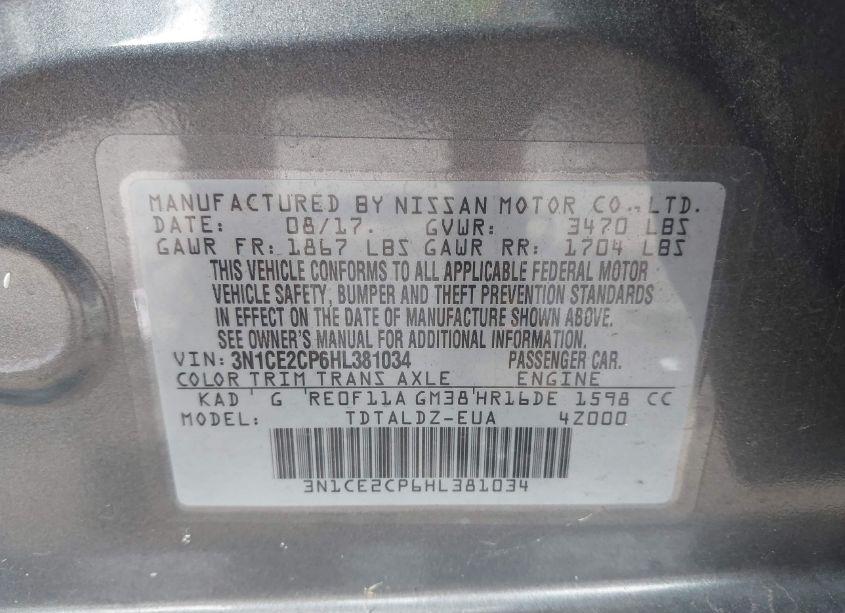 Photo 9 of 2017 Nissan Versa NOTE SV (VIN 3N1CE2CP6HL381034)