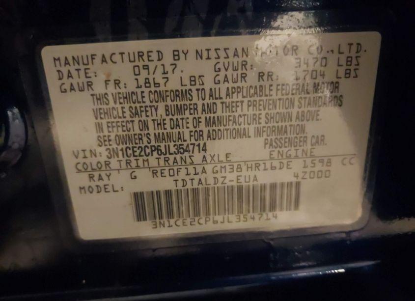 Photo 9 of 2018 Nissan Versa NOTE SV (VIN 3N1CE2CP6JL354714)