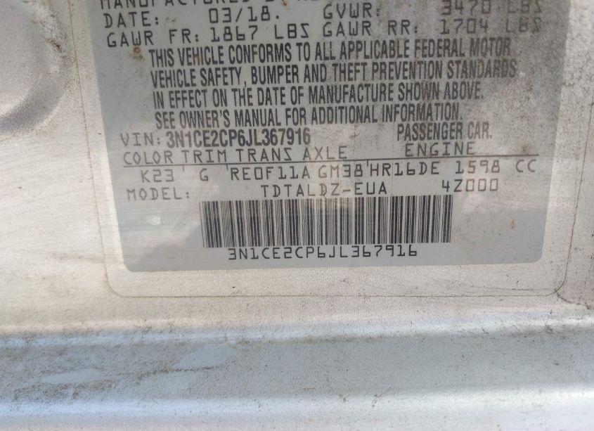 Photo 9 of 2018 Nissan Versa NOTE SV (VIN 3N1CE2CP6JL367916)