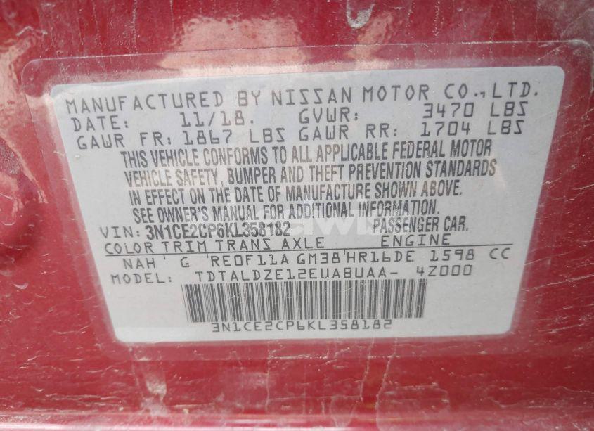 Photo 9 of 2019 Nissan Versa NOTE SV (VIN 3N1CE2CP6KL358182)