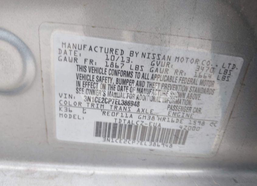 Photo 9 of 2014 Nissan Versa NOTE S PLUS (VIN 3N1CE2CP7EL386948)