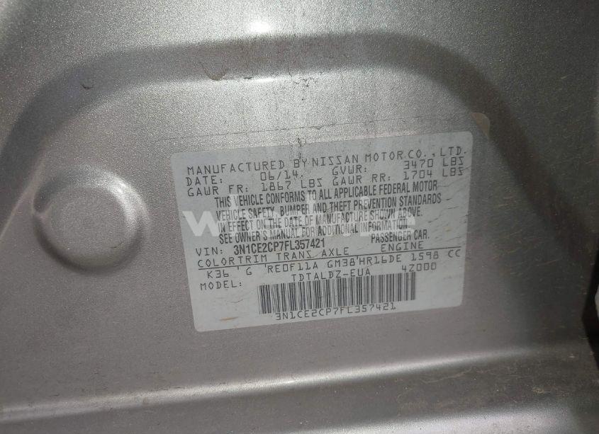 Photo 9 of 2015 Nissan Versa NOTE S (SR)/S PLUS/SL/SR/SV (VIN 3N1CE2CP7FL357421)